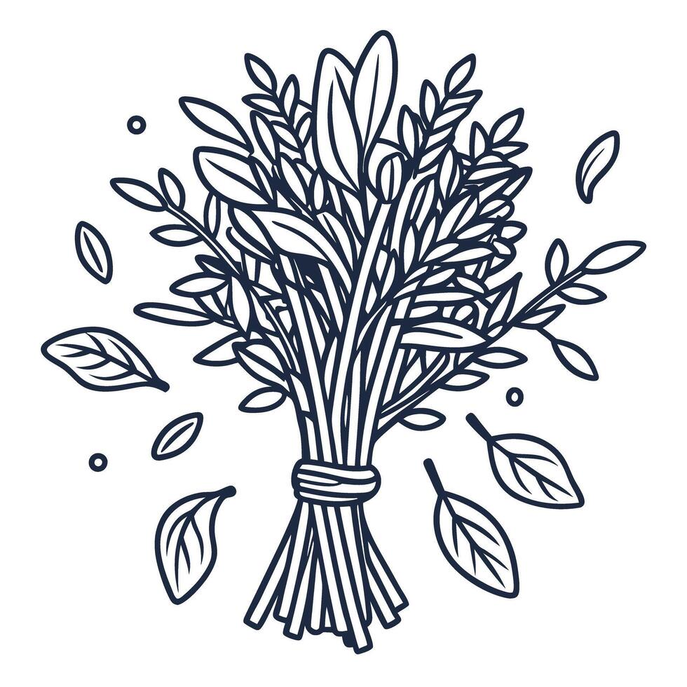 bundle of leaves and branches sketch botanical nature illustration, vintage floral arrangement vector