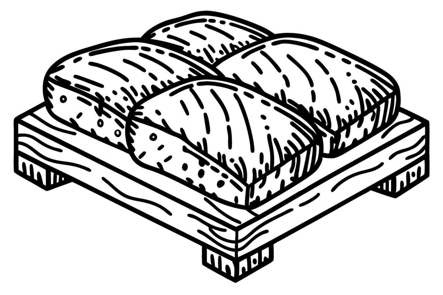 Sketch of traditional japanese sushi nigiri on wooden serving board vector