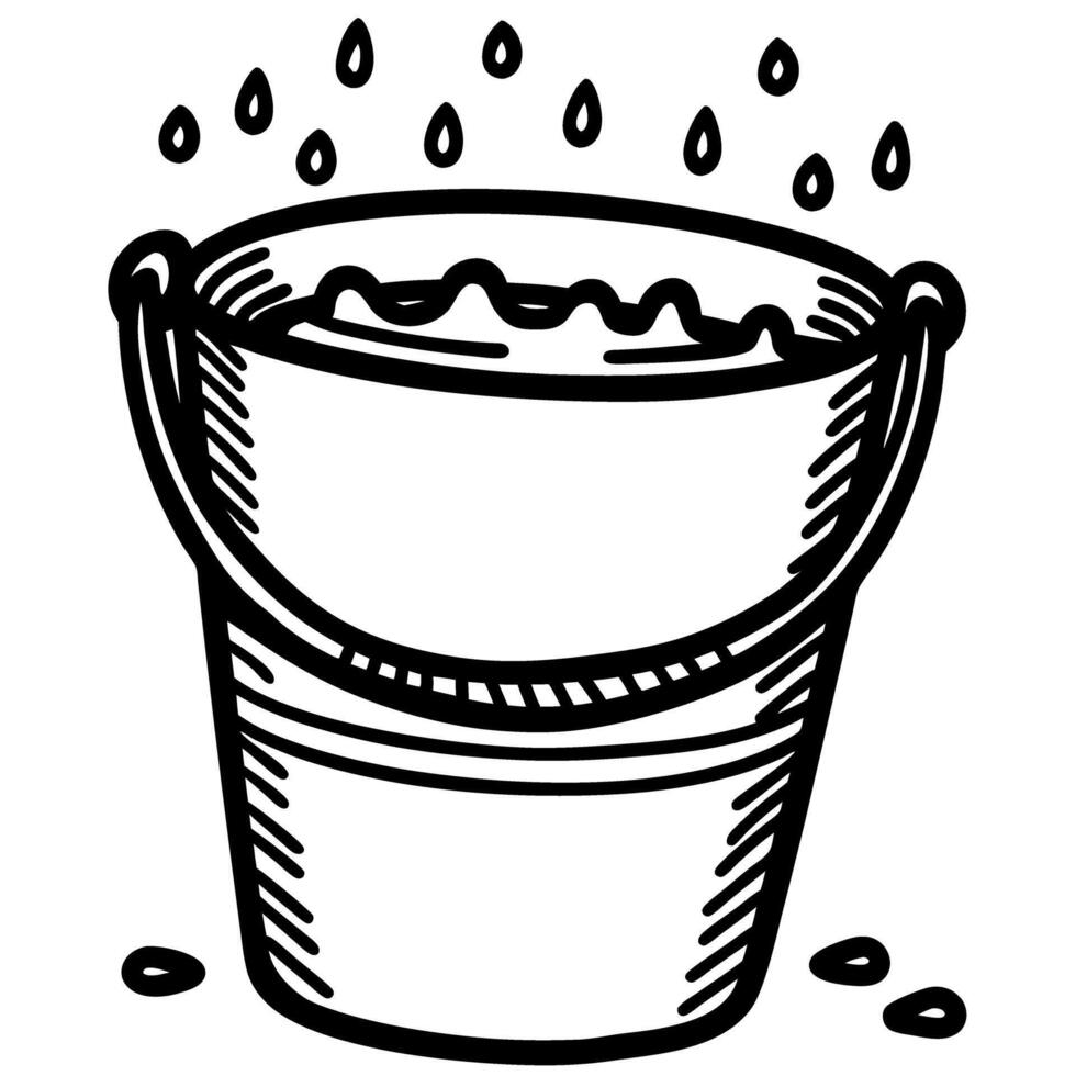 Illustration of water drops splashing into full bucket vector