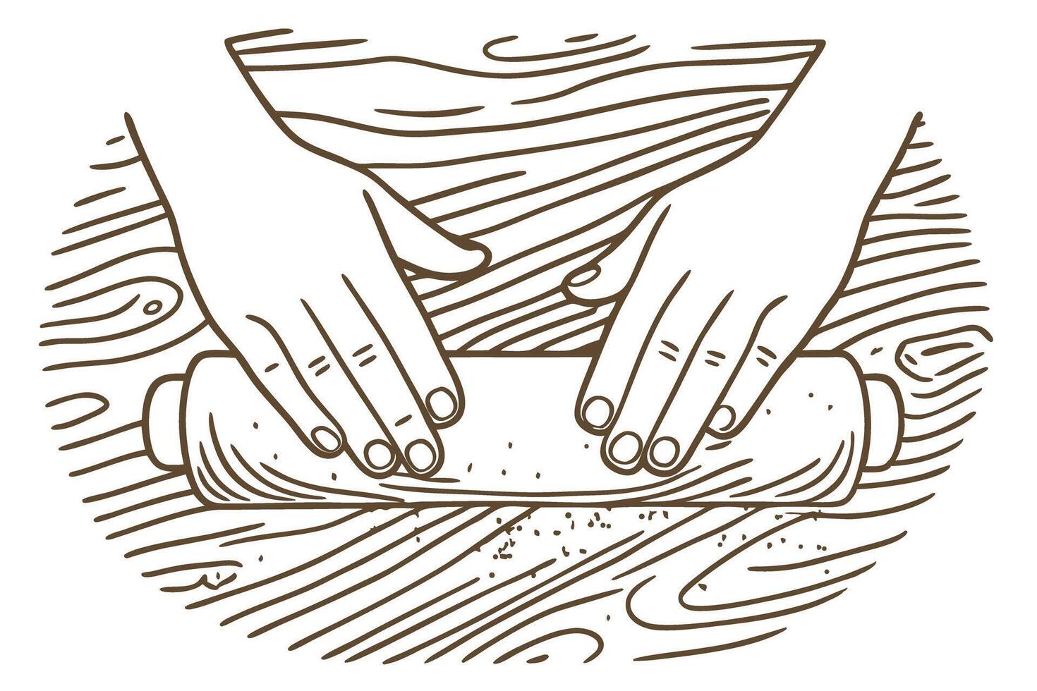 hands rolling dough with pin on wooden surface baking preparation in kitchen, handcrafted pastry making vector