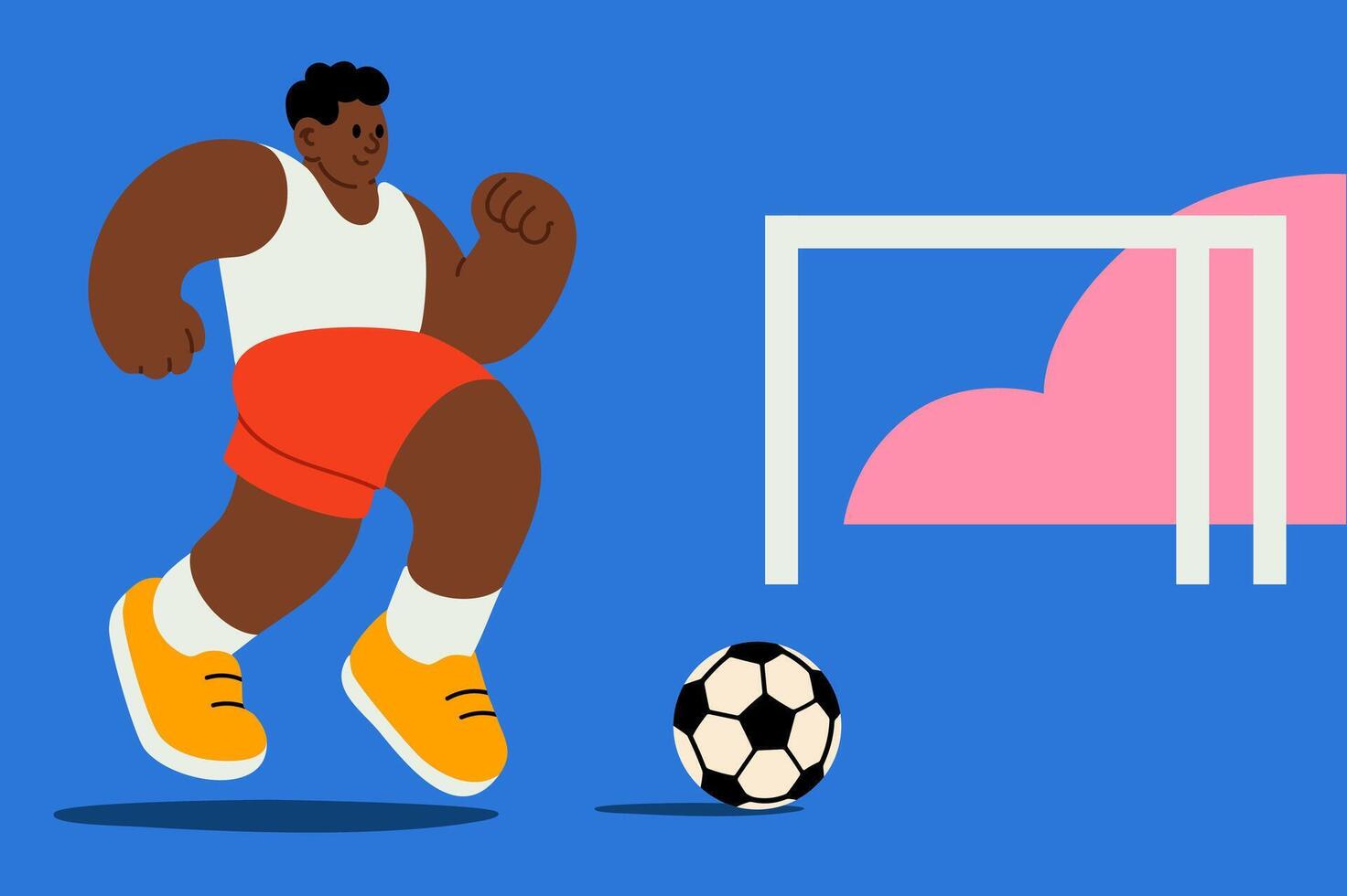 Man playing football and kicking soccer ball on field vector