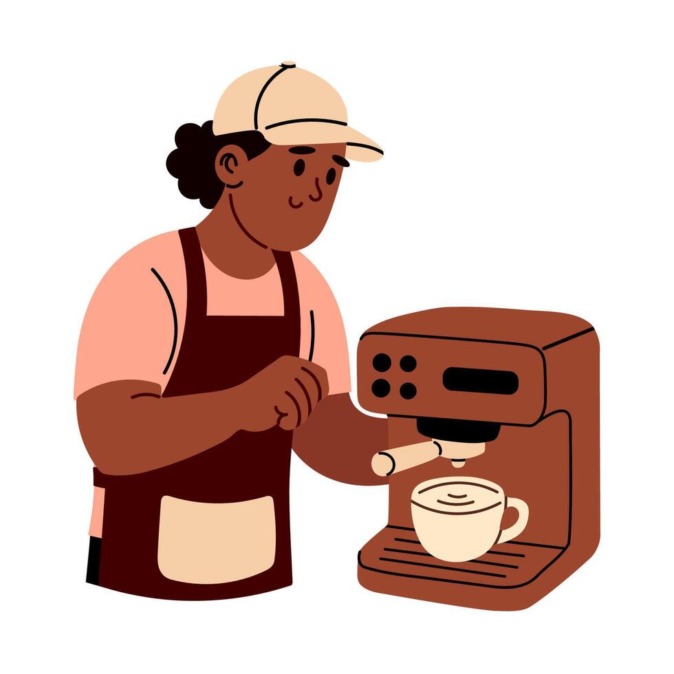 Barista preparing espresso at coffee machine vector