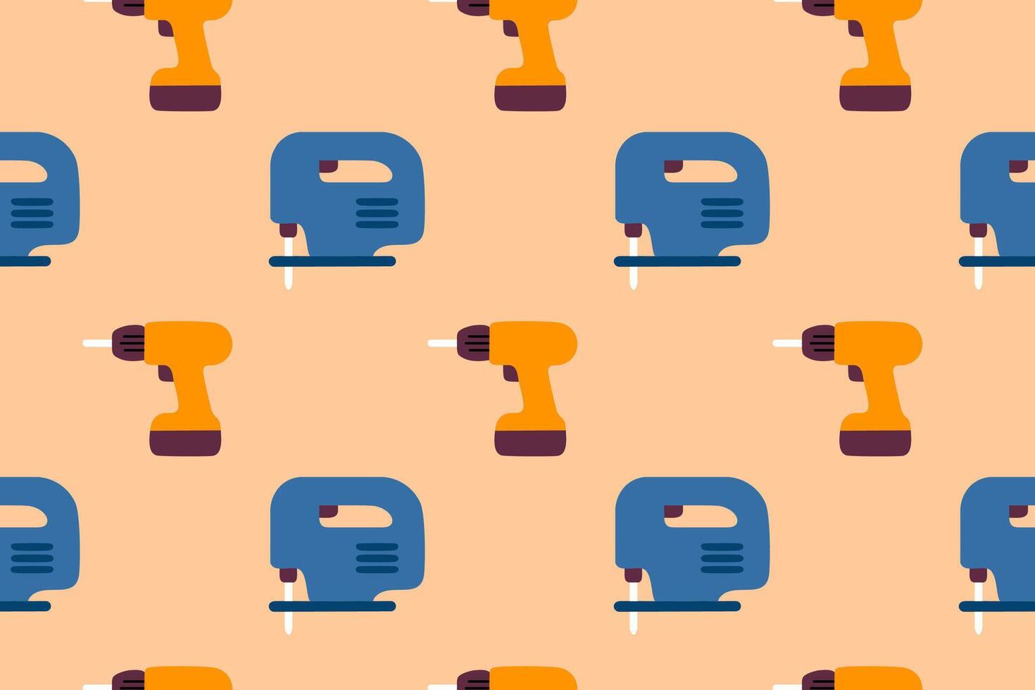 Seamless pattern with drills and jigsaws on orange background vector