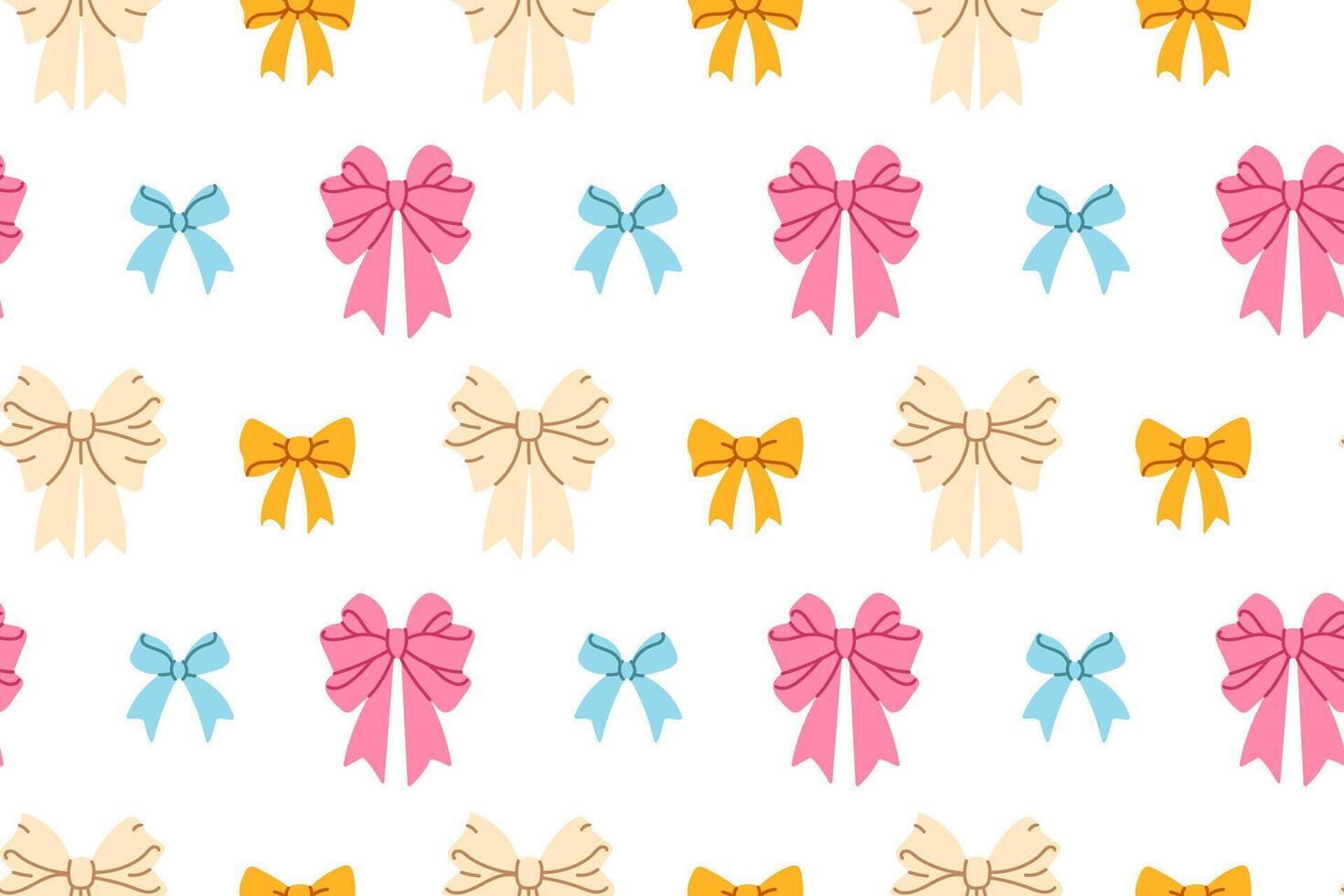 Seamless pattern with bows in yellow, pink, beige and blue on white background vector