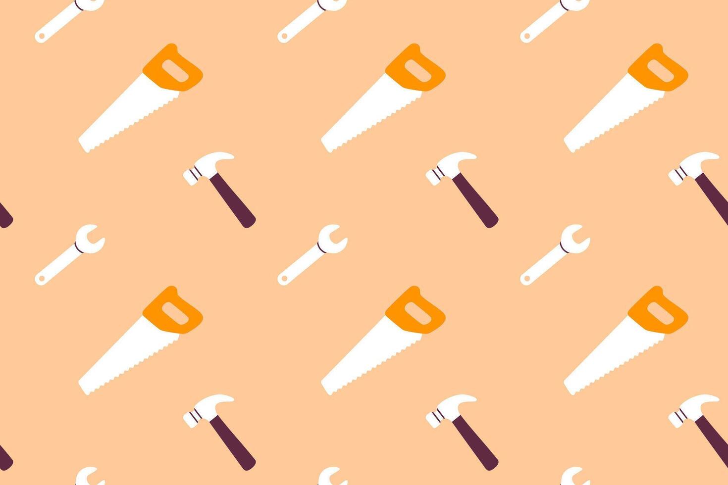 Construction hand tools pattern with saws, hammers and wrenches on biege background vector