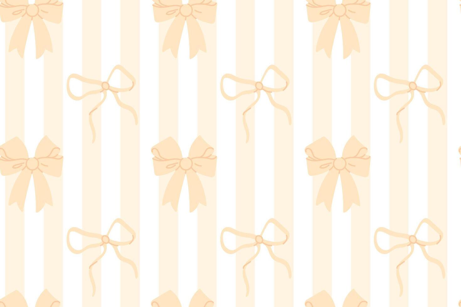 Seamless pattern of beige bows arranged on soft cream striped background, ideal for packaging and festive wrapping vector