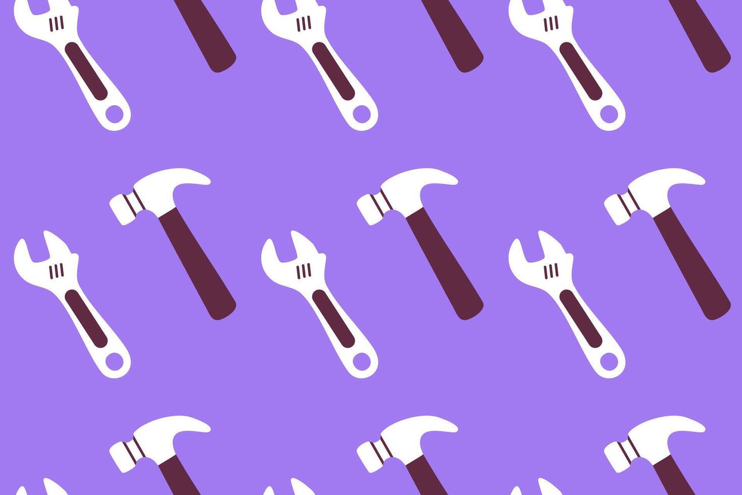 Seamless pattern with wrenches and hammers on purple background vector