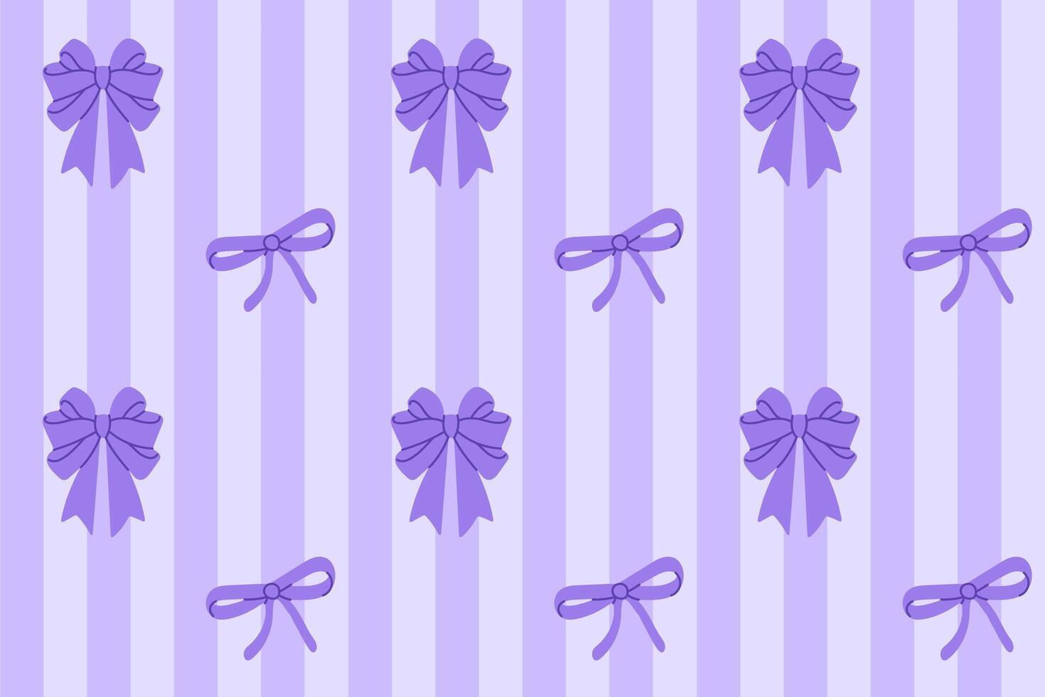 Seamless pattern of purple ribbon bows on soft lilac vertical striped background for packaging and festive designs vector