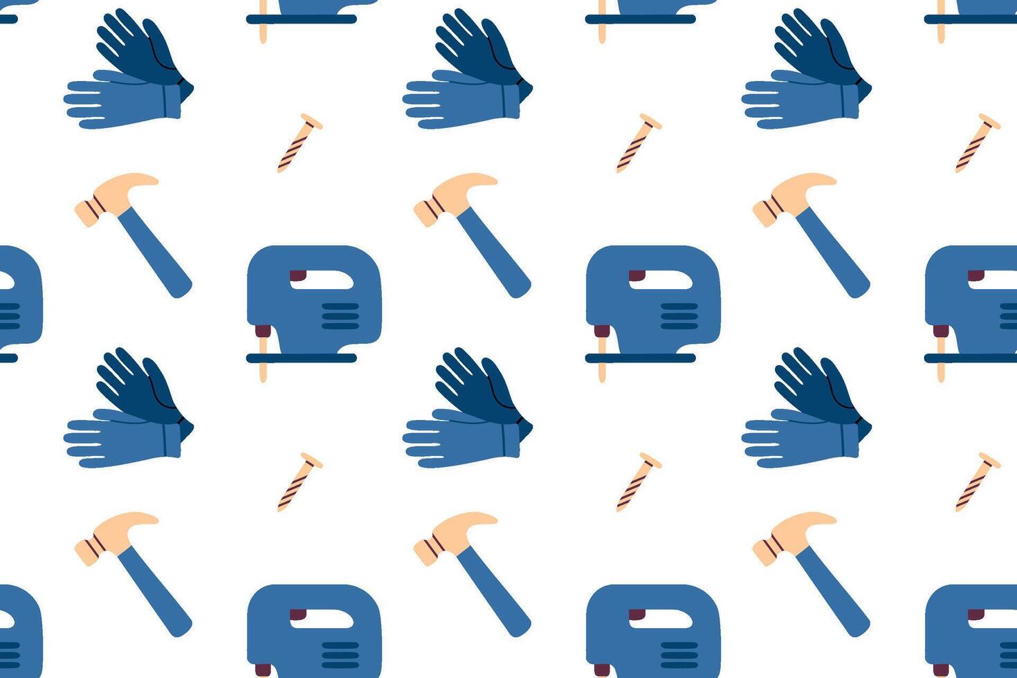 Seamless pattern with gloves, drills, hammers and screws on white background vector