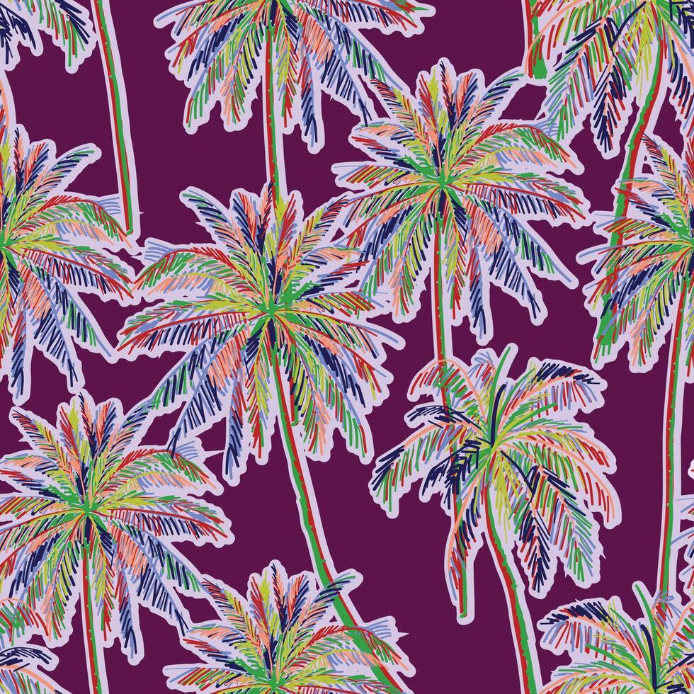 palm trees on purple background vector