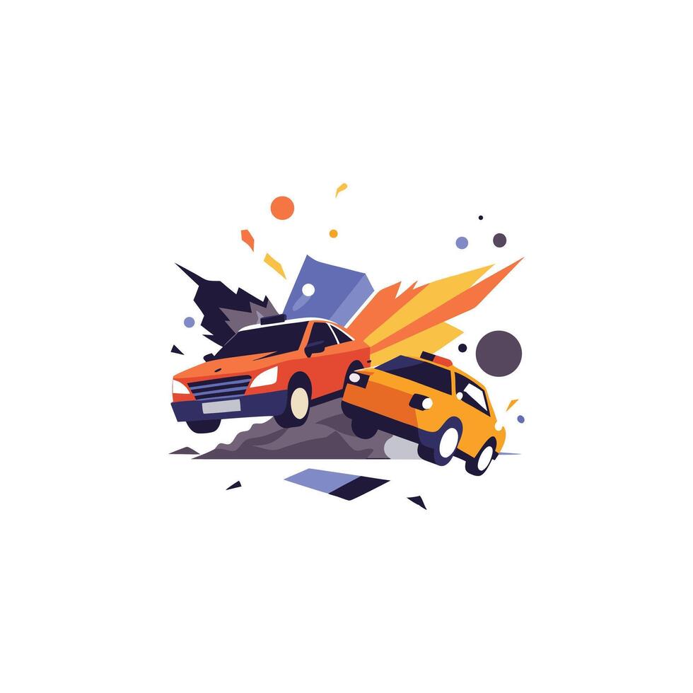 Crash Moment Two Cars in Collision Illustration vector