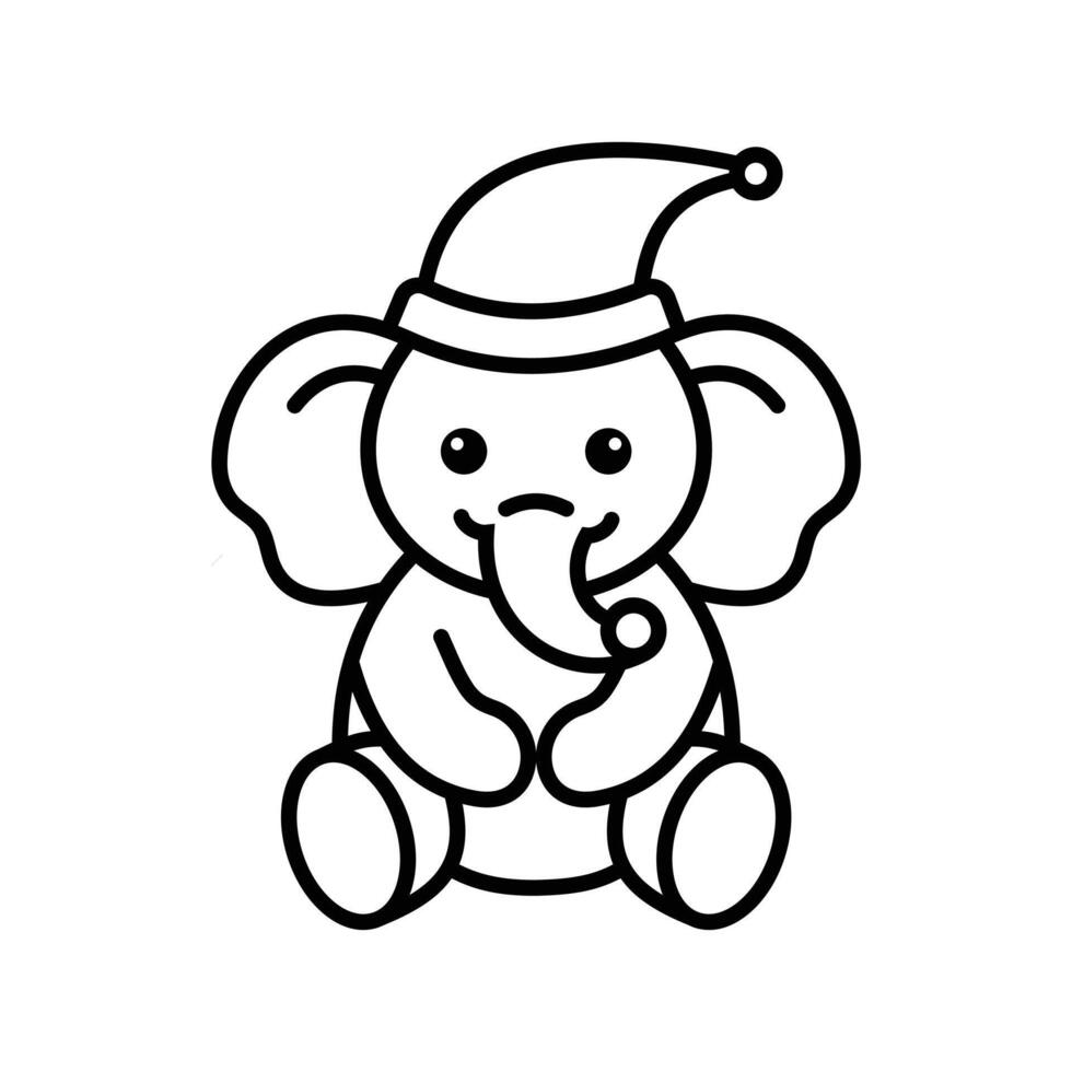 Christmas baby elephant line art vector