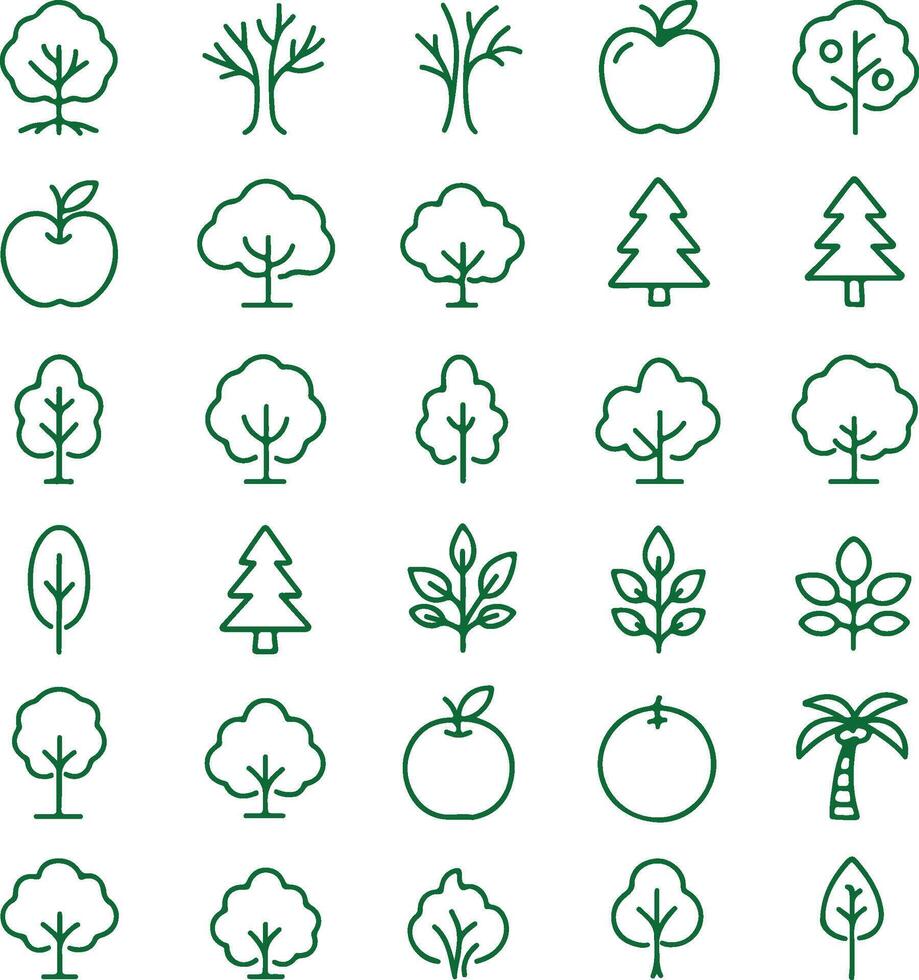 set of green tree icons vector