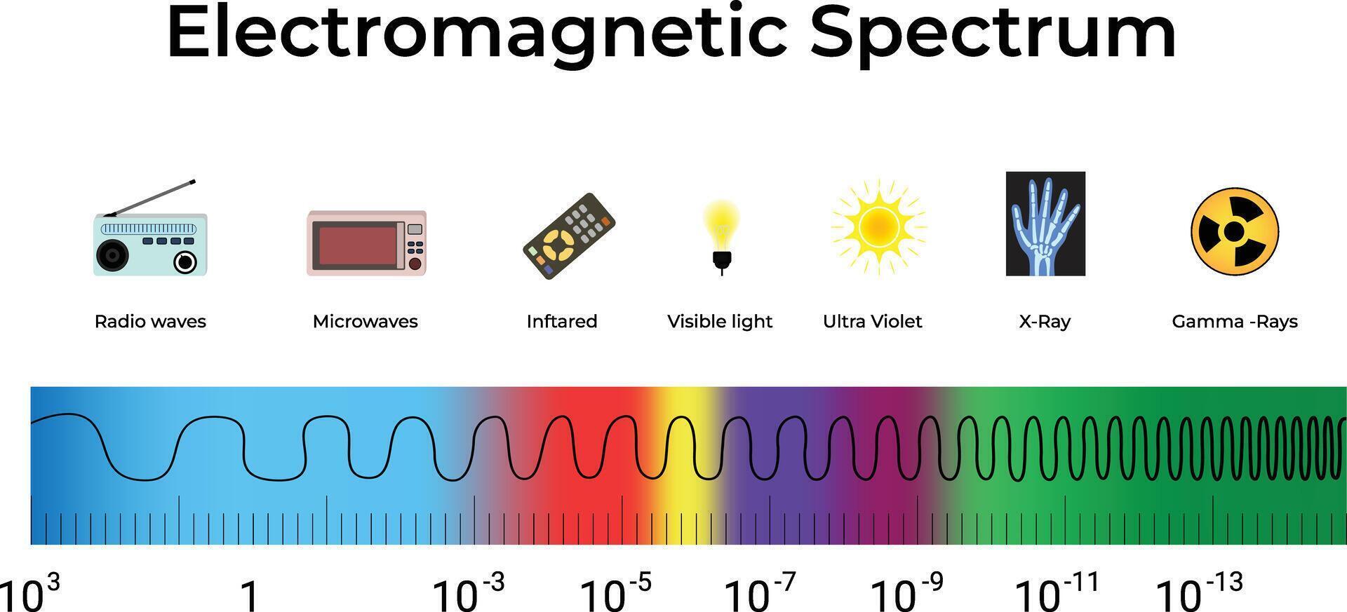 Electromagnetic Spectrum Radio Waves to Gamma Rays Design Illustration vector