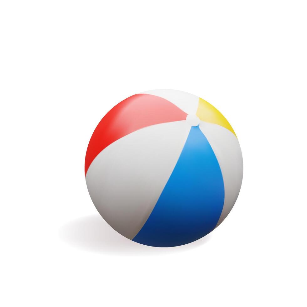 3d beach ball. Three-dimensional illustration about summer sport on vacation. Fun game on the sea. Inflatable plastic balloon. Activity leisure in the pool. Sun holiday, travel time vector