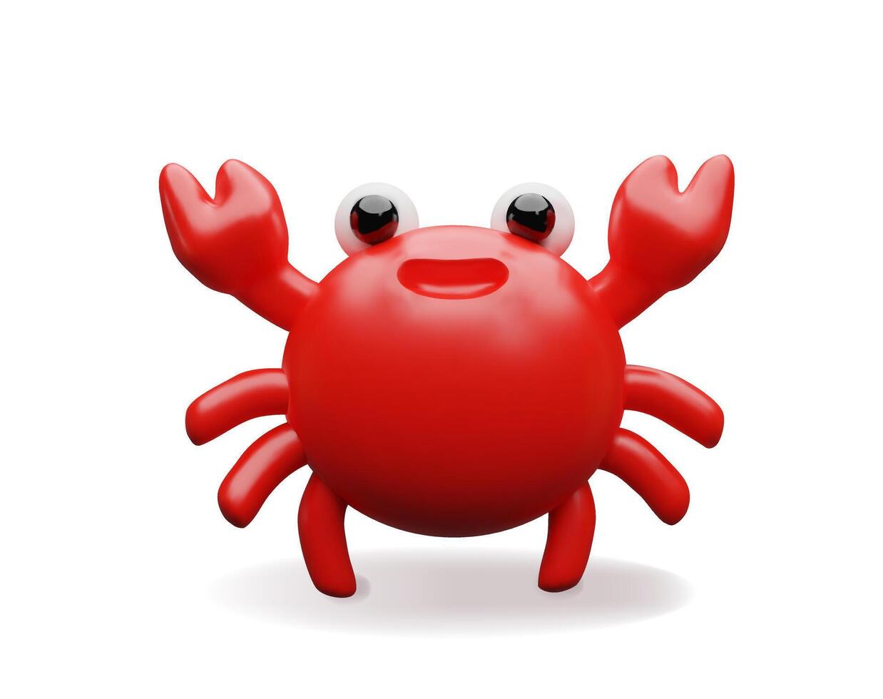 3d cute crab. Three-dimensional illustration seafood animal. Red crustacean wild ocean nature. Marin food shell for menu. Aquatic underwater creature. Funny character claw crayfish vector