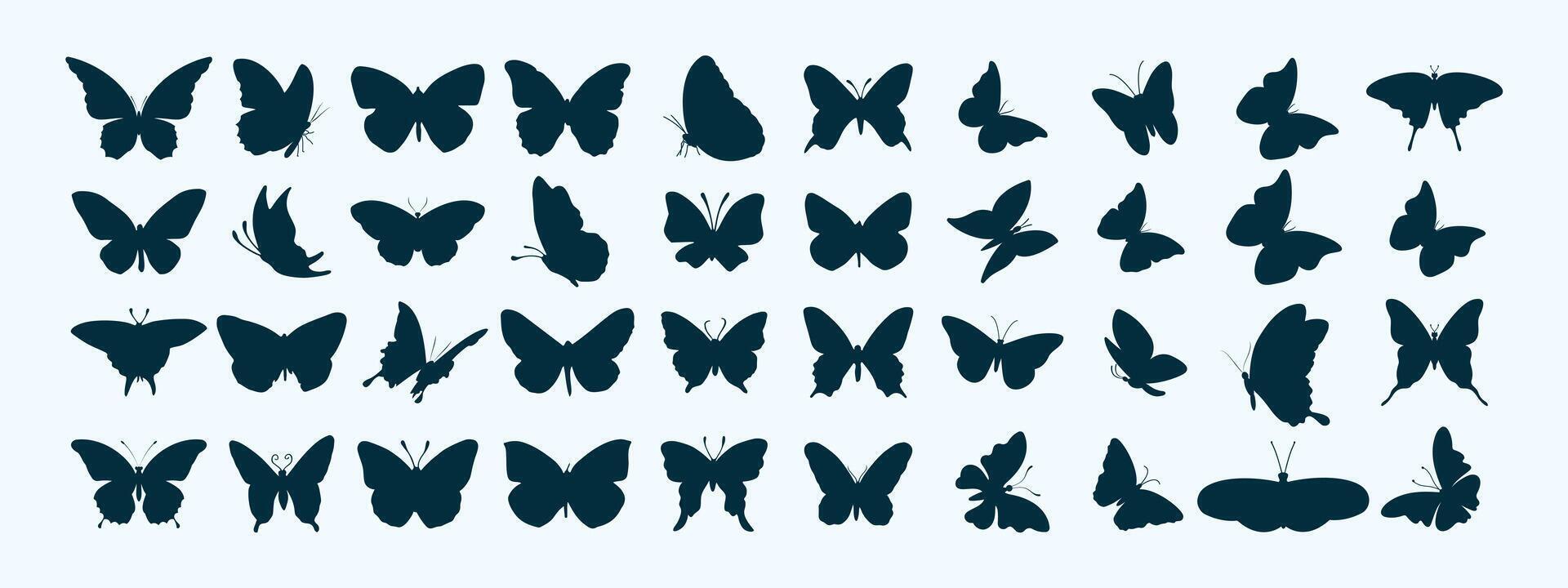Flying butterflies silhouette black set vector