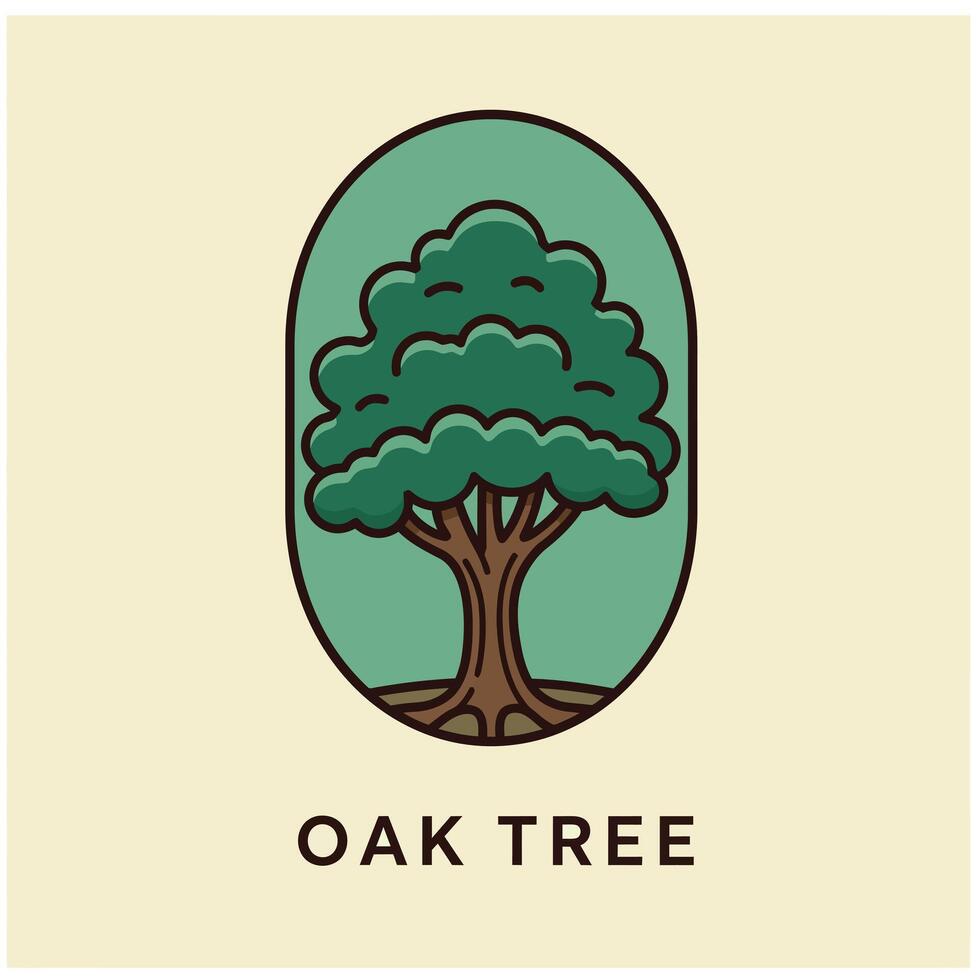 Oak tree logo design with green leaves and brown trunk illustration vector