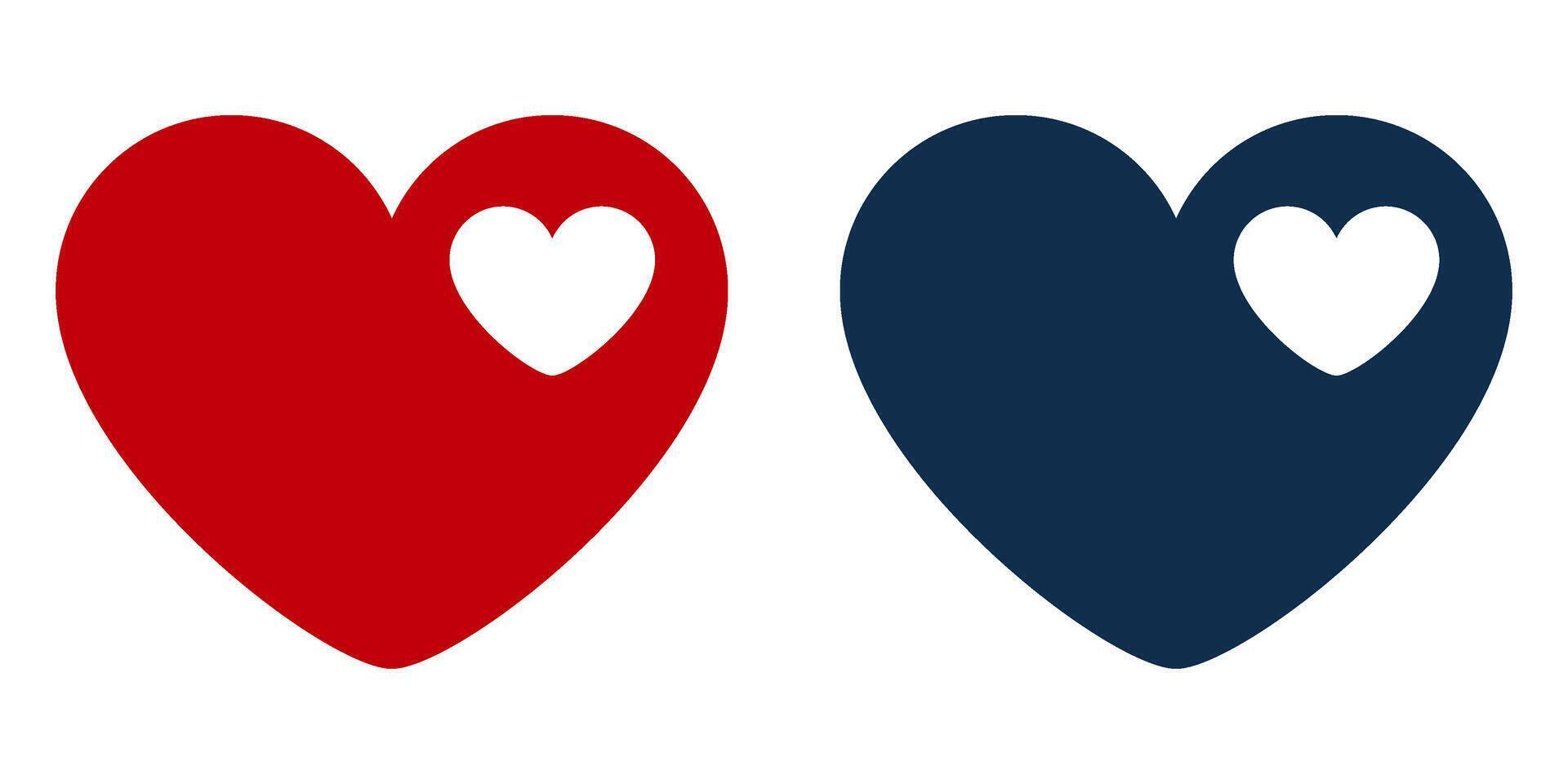 Medical health sign. Heart symbol with small heart inside, love and affection icon, romantic relationship, passion and care, valentine's day, friendship, unity, emotional connection, positive feelings vector