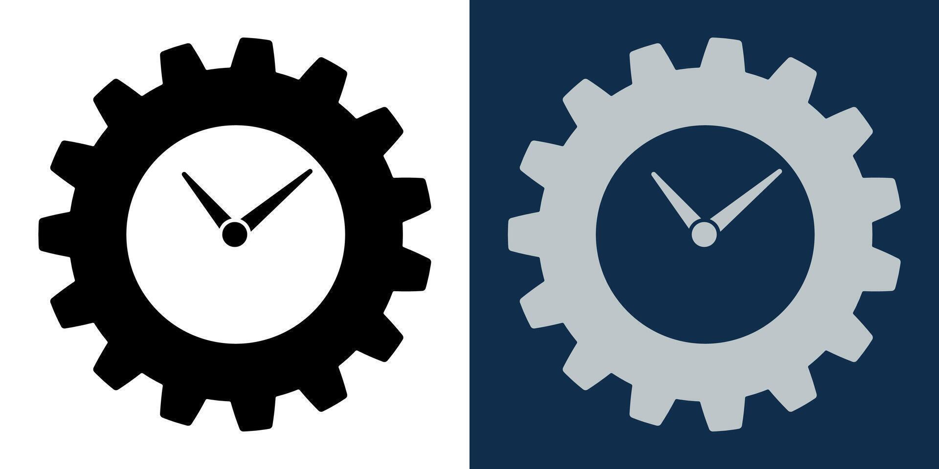 Industrial clock gear icon, time management symbol, mechanical productivity concept, business automation, efficiency, workflow optimization, schedule planning, precision engineering, process control. vector