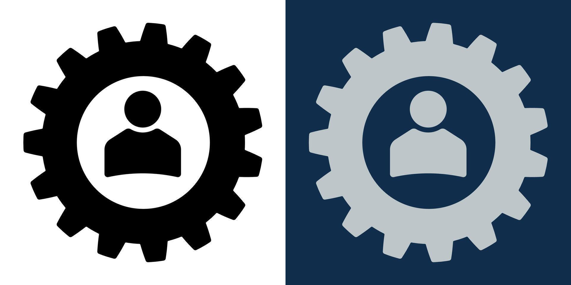 Gear with User Icon. Symbol of Person Inside Cogwheel. Admin Settings, Configuration, System Preferences, User Control Panel for Web, App, or Software UI Design. vector