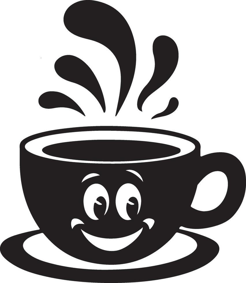 Black And White Cartoon Coffee Cup With Expression And Coffee Splash vector