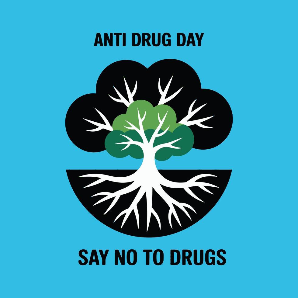 Anti Drug Day Banner Featuring A Symbolic Tree Of Life And Recovery vector