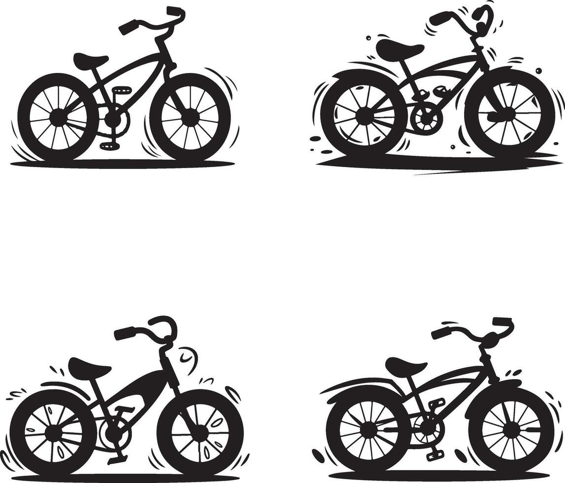 Cartoon Bicycle Set Black And White Minimalist Design Elements vector