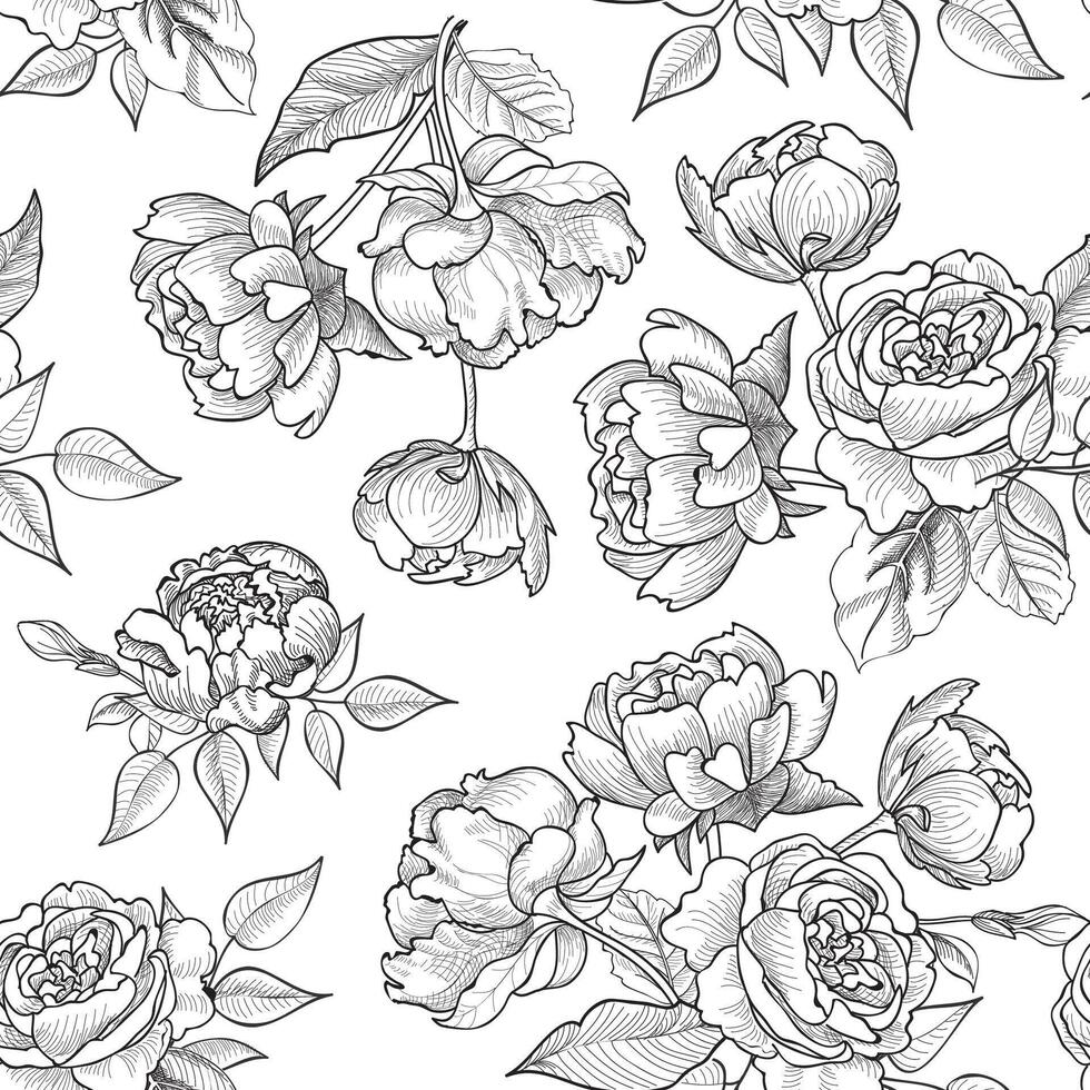 Floral seamless pattern. Flower sketch drawn background. Flourish garden texture with flowers. vector
