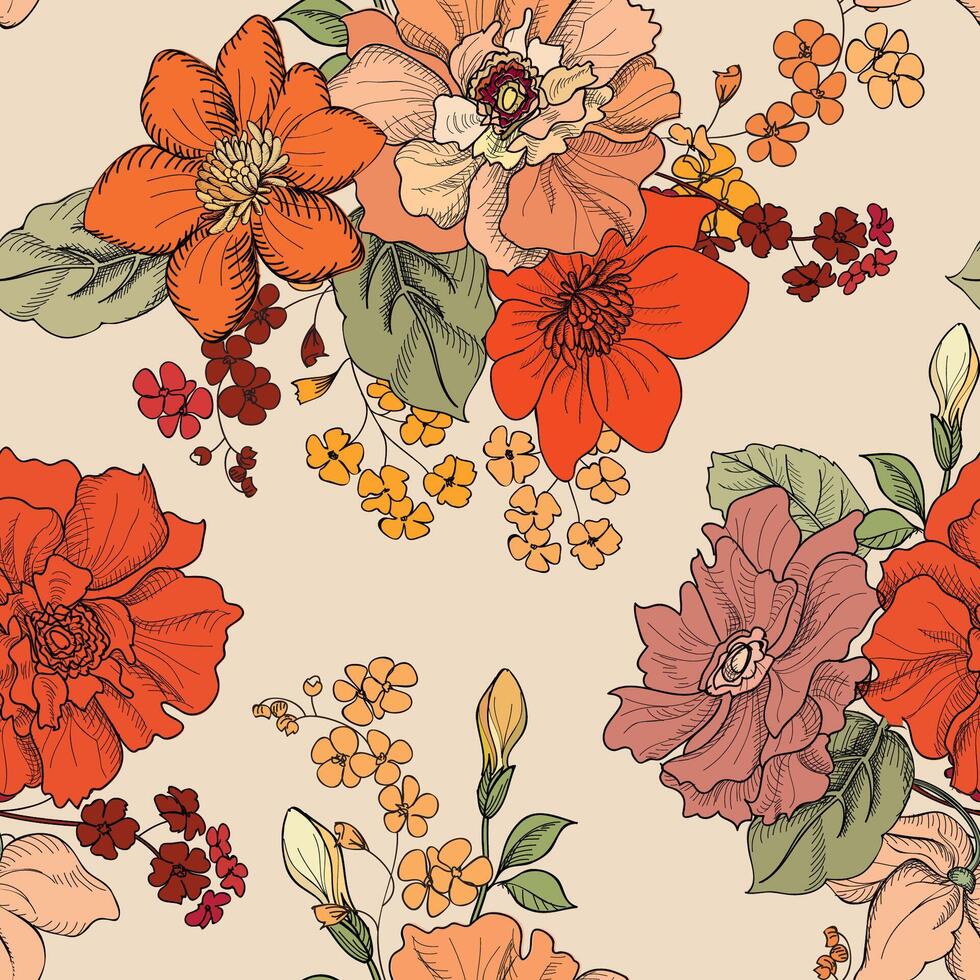 Floral seamless pattern. Flower background. Flourish garden texture flowers. vector