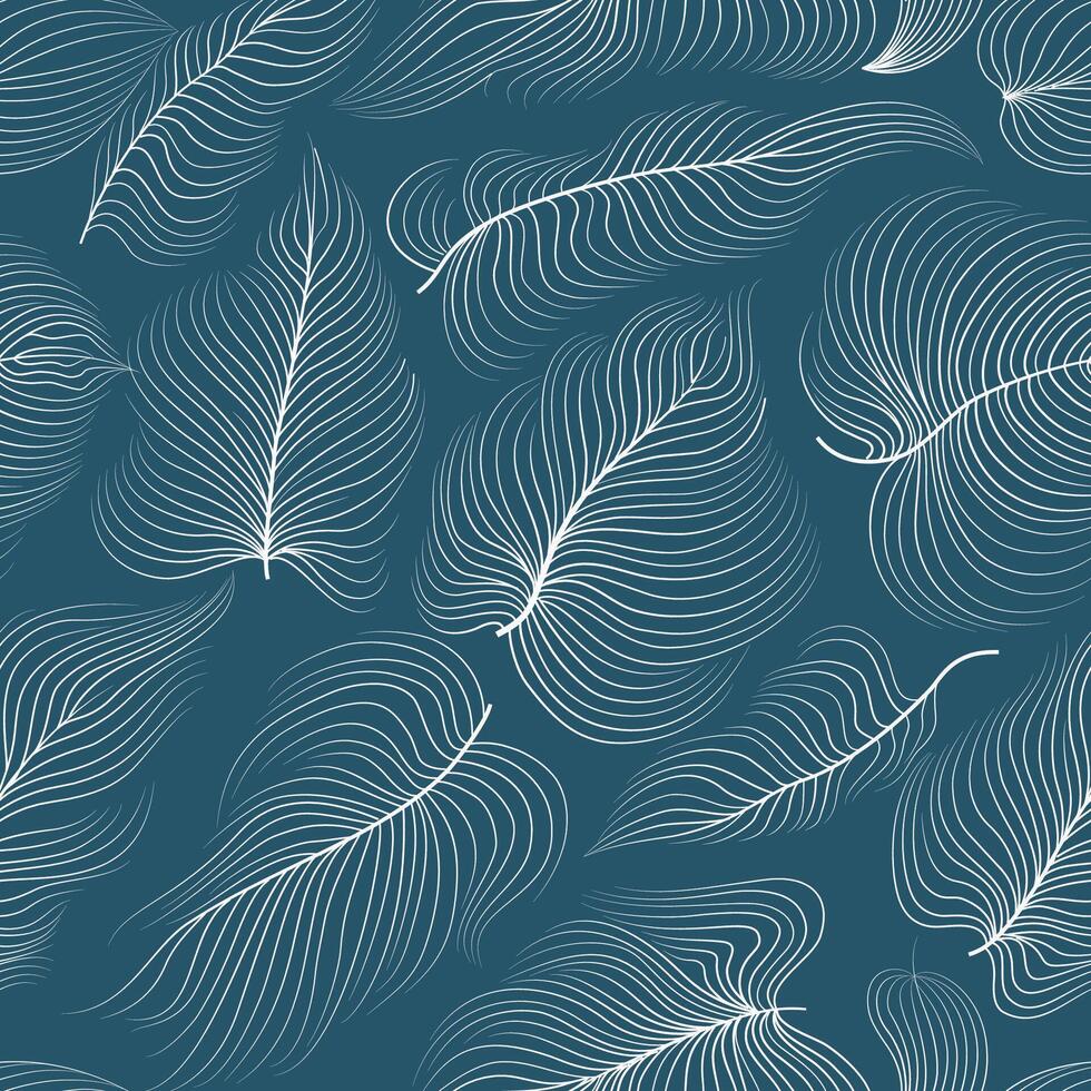 Winter holiday nature seamless pattern. White line drawn flowing leaves texture. vector