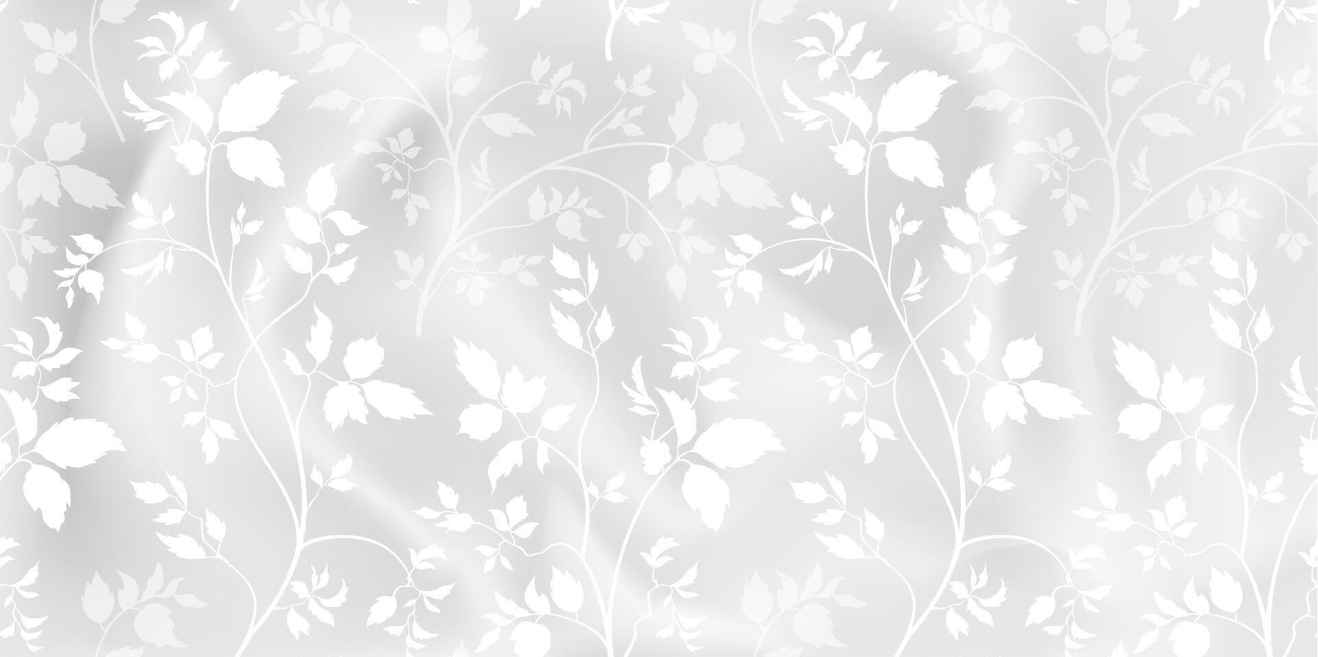 Floral seamless pattern. Branch with leaves ornament over soft silk fabric texture. Flourish nature garden motif decor vector