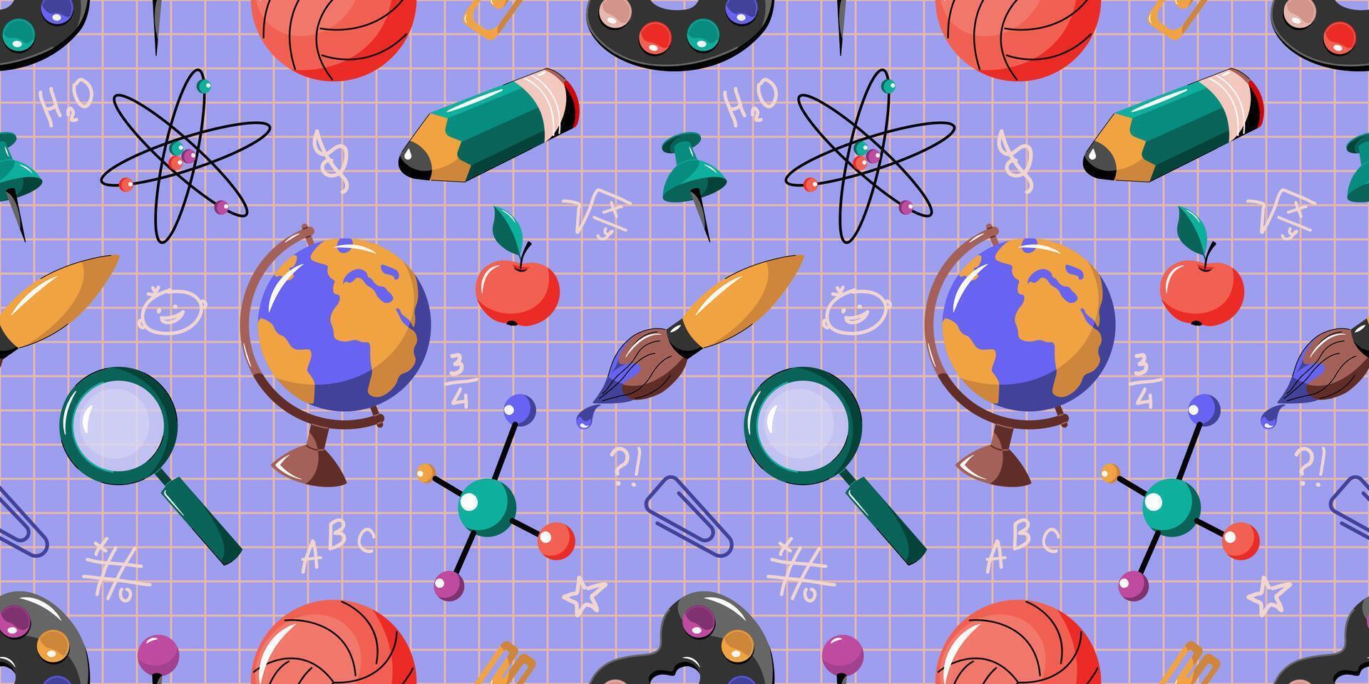 Seamless pattern back to school. School supplies and accessories. Background cell. vector