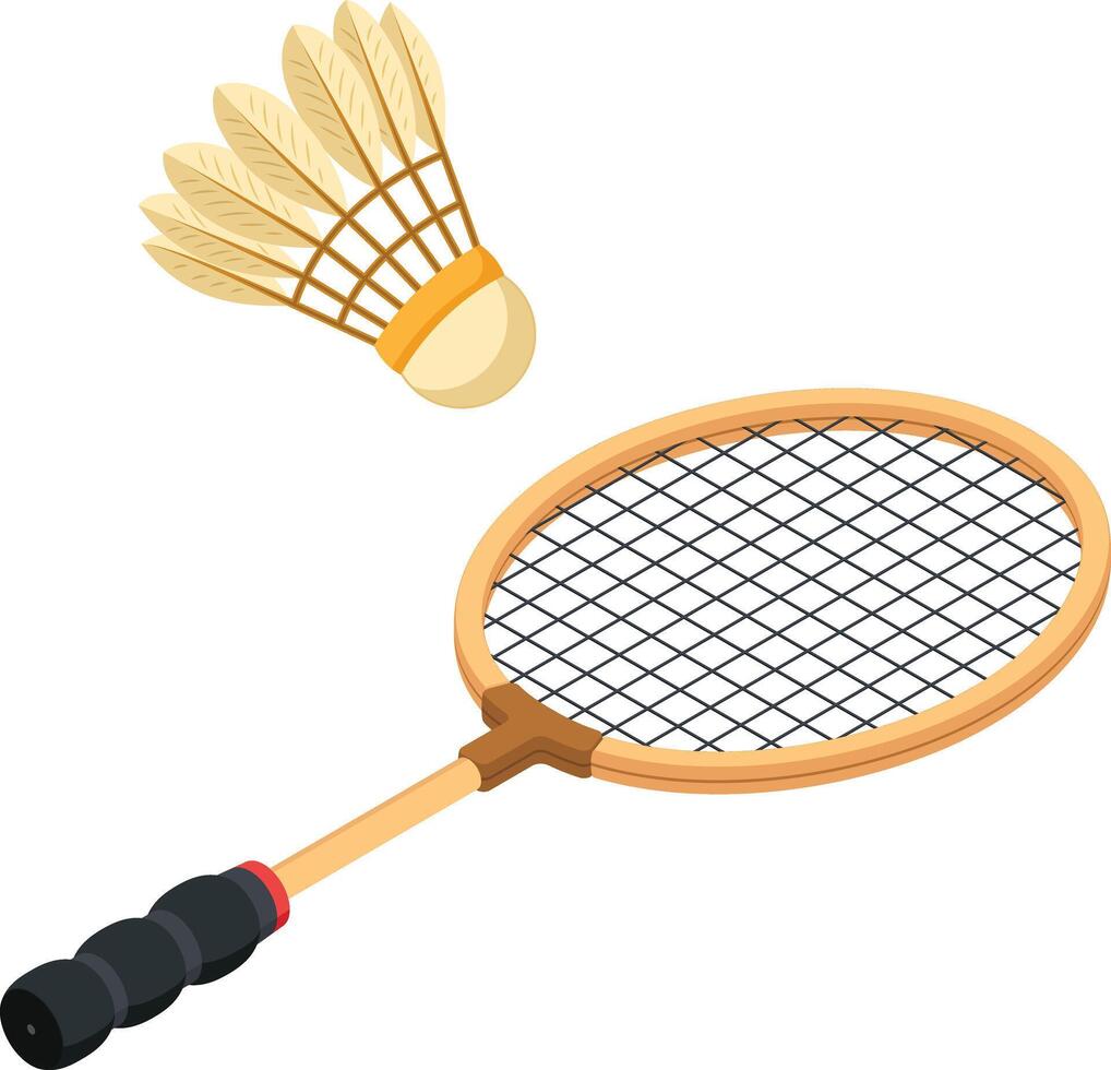 Isometric Badminton Racket with Shuttlecock vector