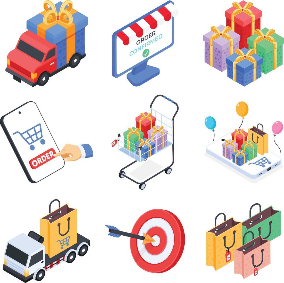 Online Shopping and E-commerce Icon Set vector
