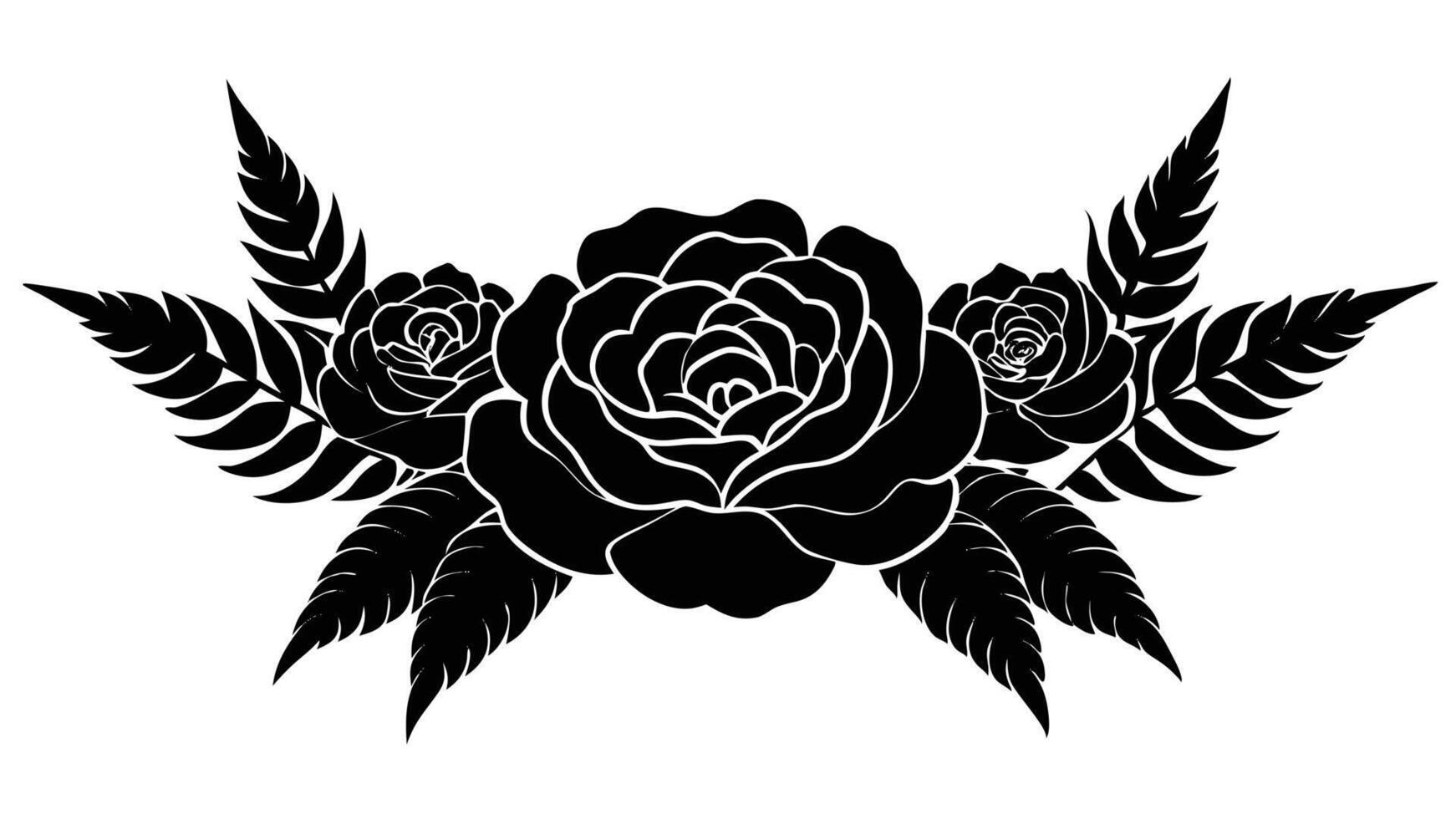 Floral Ornament With Roses And Ferns Black Silhouette vector
