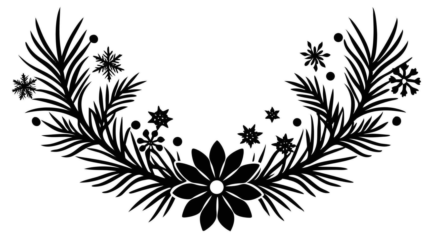 Floral And Winter Elements Black Silhouette Design vector