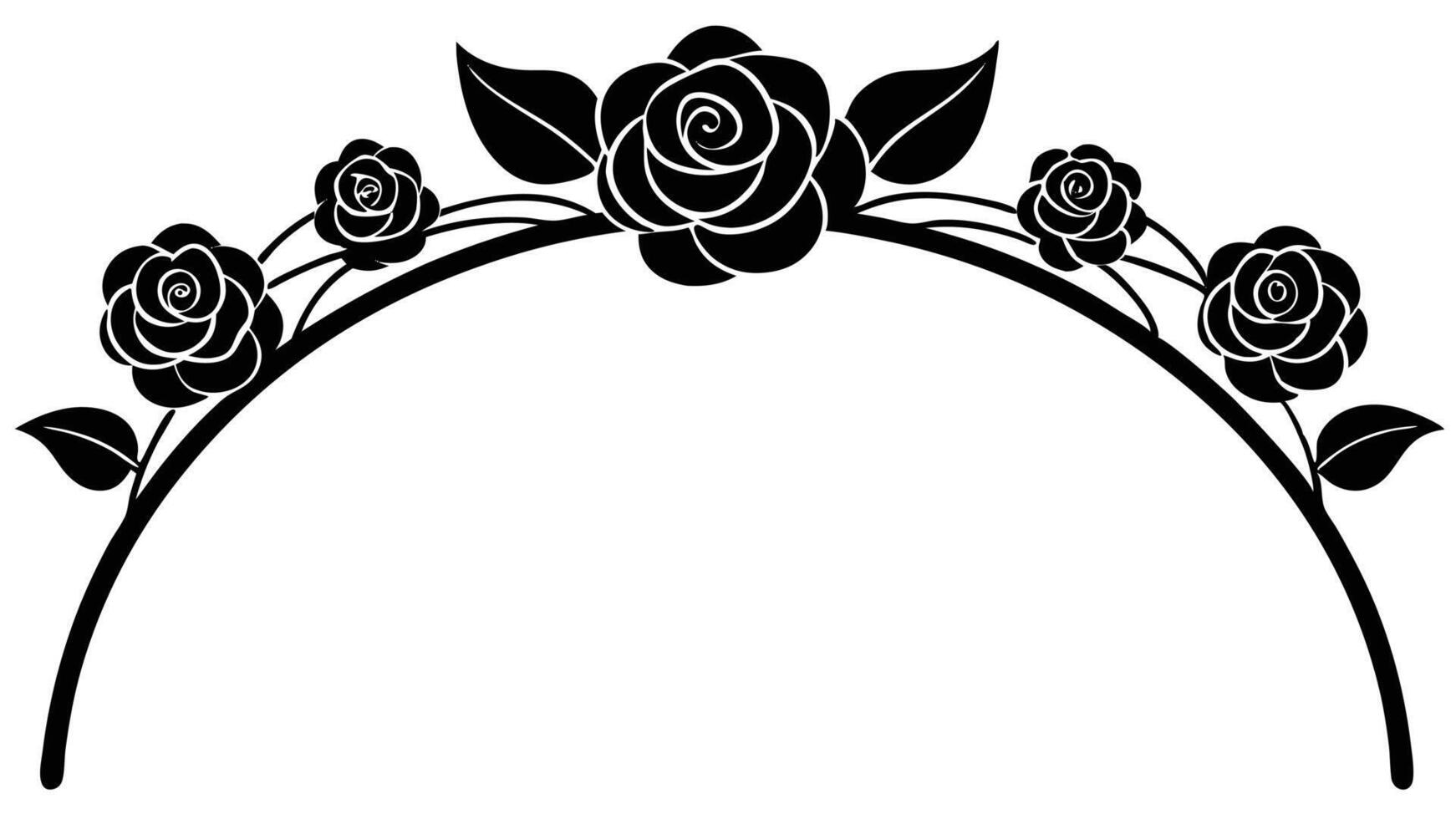 Floral Rose Arch Silhouette Black And White Design Element vector