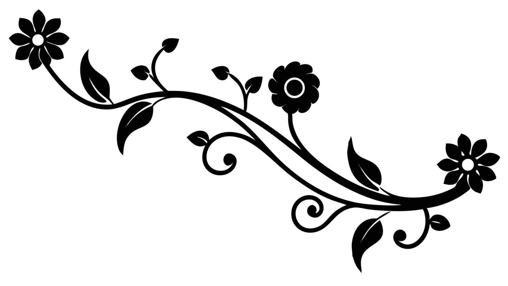 Floral Ornament With Flowers Leaves Black And White vector