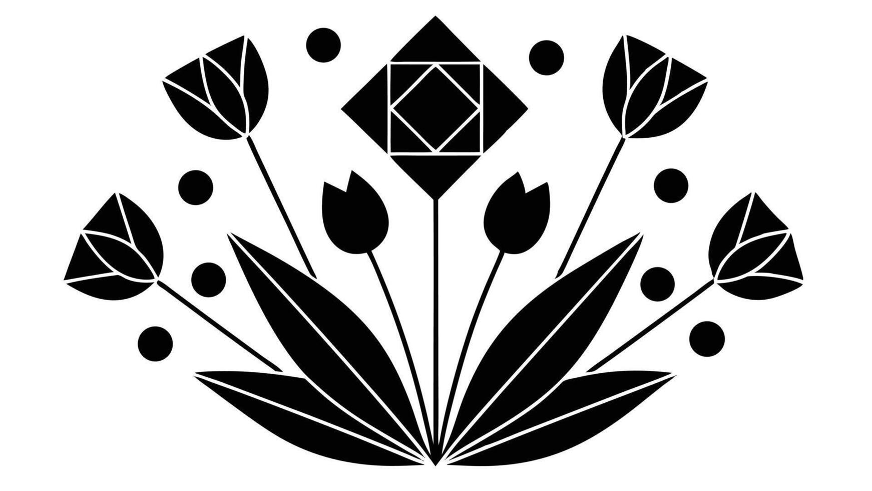 Abstract Floral Design With Geometric Accents Black And White vector