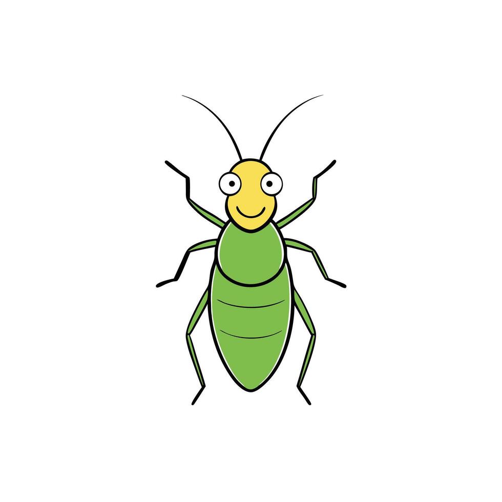 Cartoon Green Insect Smiling With Black Outline vector