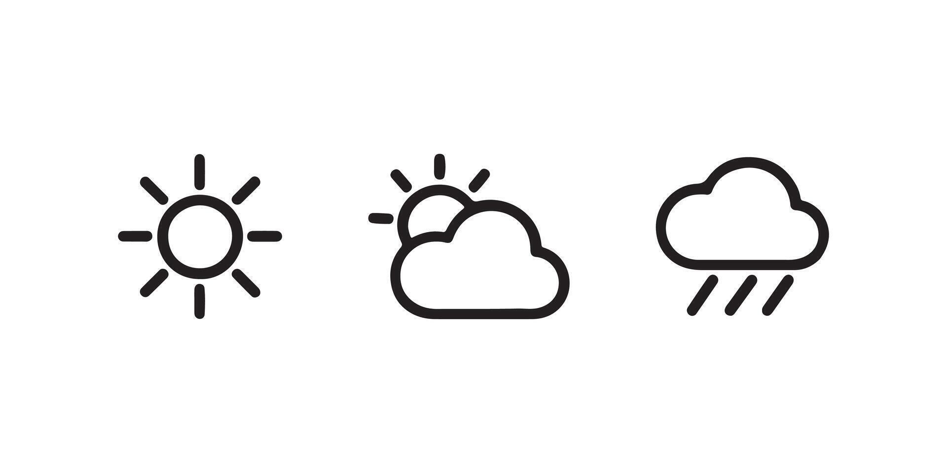 Weather icons set with sun cloud rain vector
