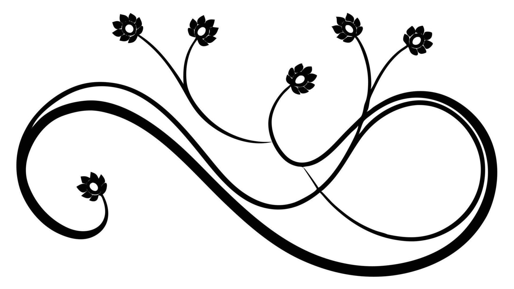 Floral Swirl Design With Black And White Flowers vector