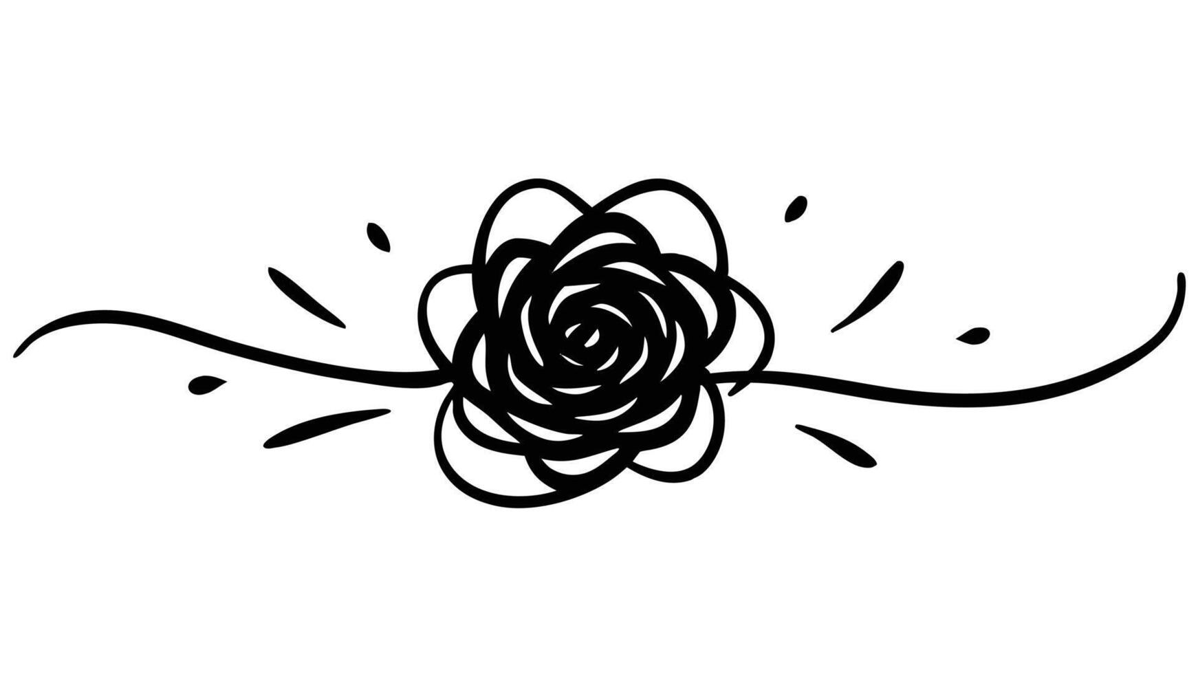 Rose Doodle Floral Divider Black And White Design Element vector