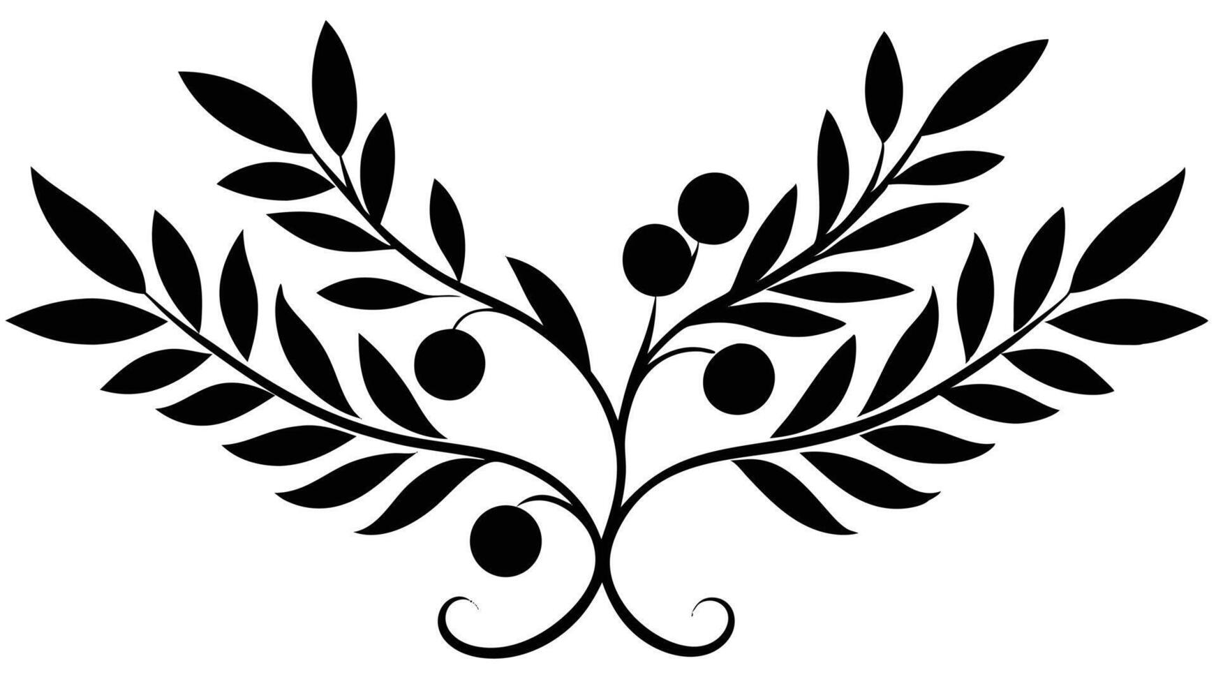 Decorative Olive Branch Black Silhouette Isolated On White vector