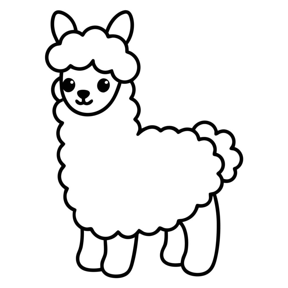 Cute Cartoon Llama Illustration Outline Style Design vector
