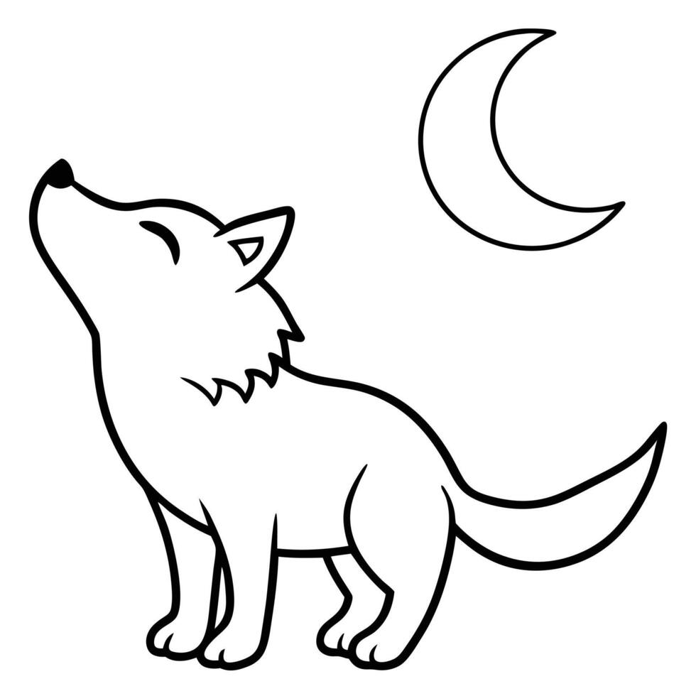 Cute Wolf Howling At The Moon Illustration vector