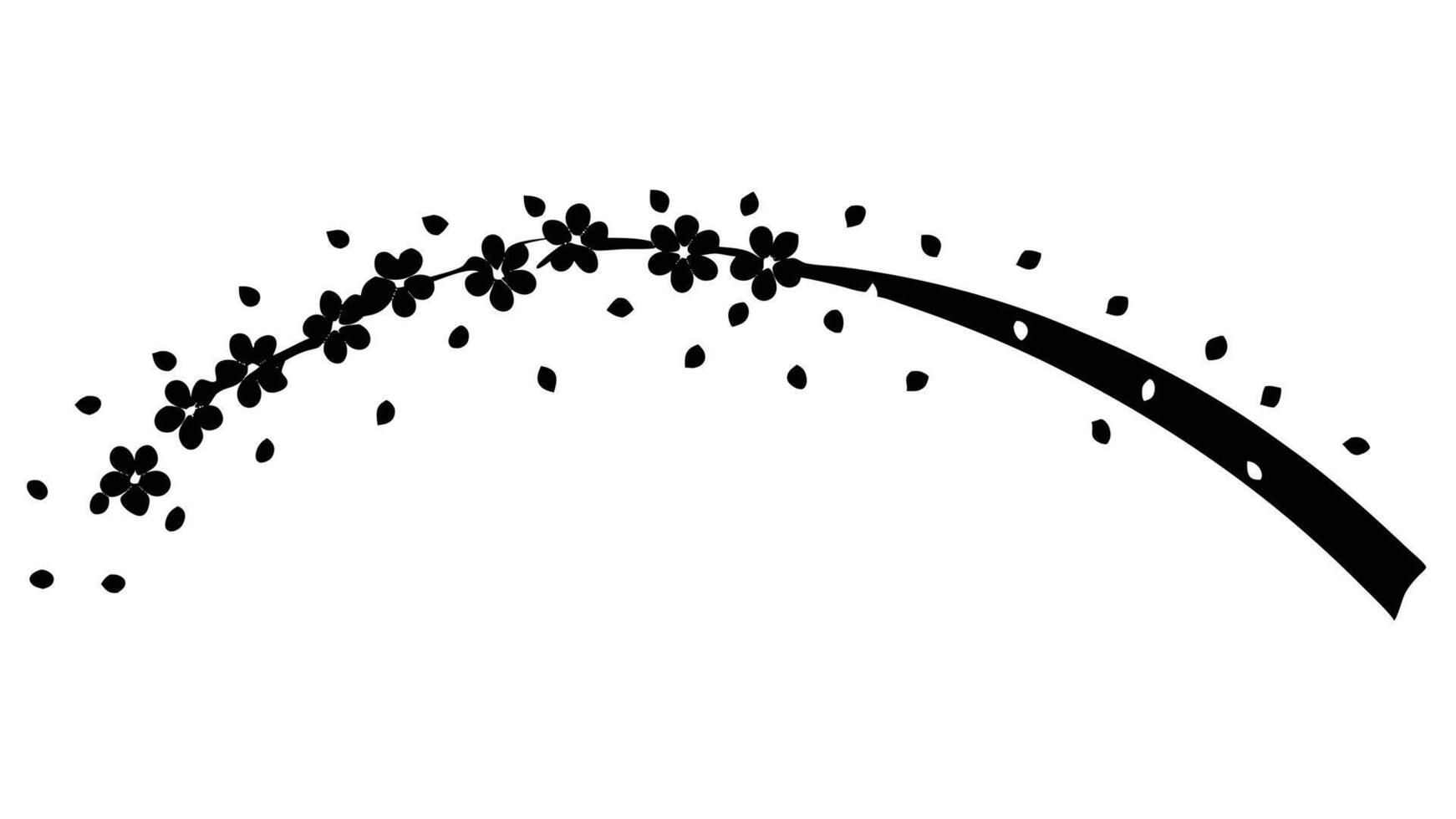 Black Cherry Blossom Branch Silhouette With Falling Petals vector
