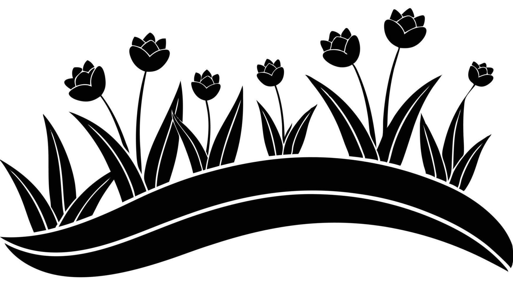 Elegant Tulip Silhouettes Border Black And White vector