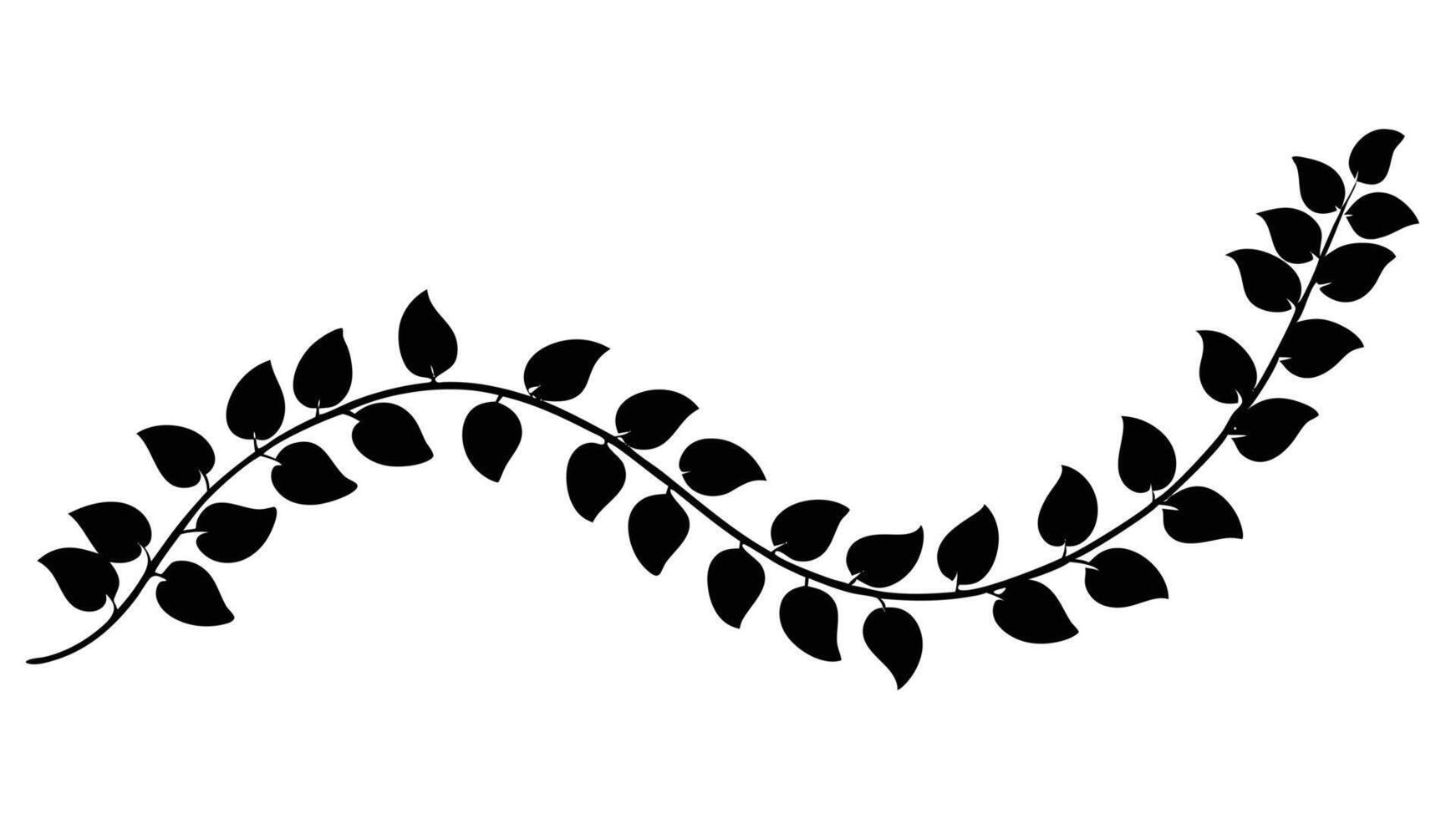 Wavy Black Leaf Vine Silhouette Illustration Template vector